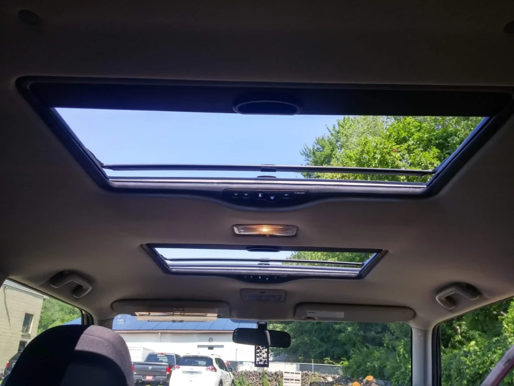 Interior view of a sunroof and moonroof